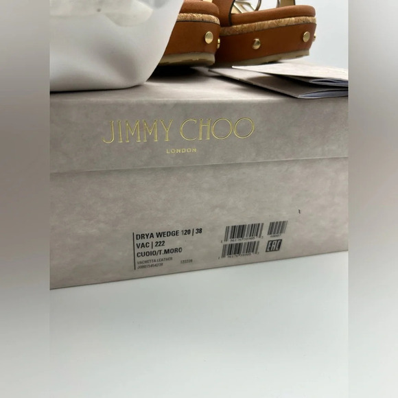 $795 Jimmy Choo Women's Cognac Drya Studded Wedge Sandal Shoes Size EU 38 - Picture 5 of 16